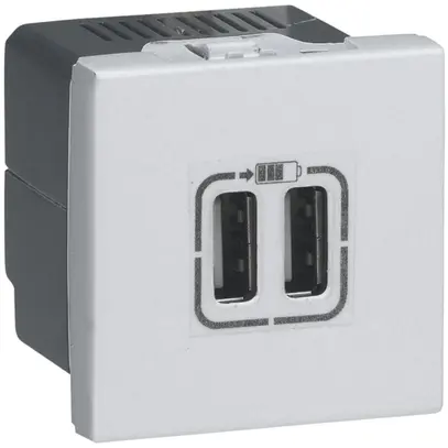 Prise de charge USB MOS 2×type-A 3A 5V 2 modules blanc 