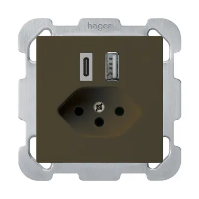 Prise de charge USB ENC kallysto 18W PD 1×type A 1×type C T13 a.plaque fix. brun 