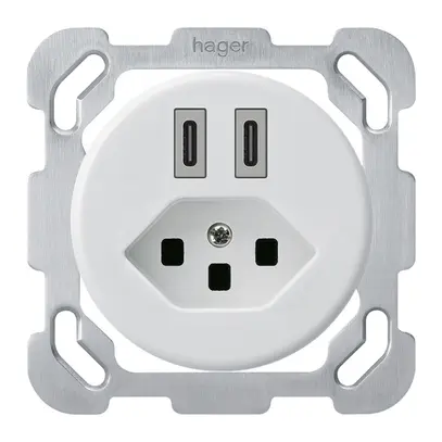 UP-USB-Ladesteckdose Hager basico C-C 20W+T23 5V 77×77mm weiss 