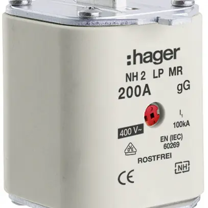 Fusibile HPC Hager DIN2 400VAC 200A gG/gL segnalatore centrale inossidabile 