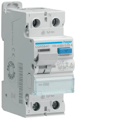 Interrupteur différentiel Hager RCCB (RCD) 2P 230V 0.03A type A 100A 10kA 2UM 