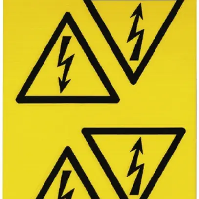 Etichetta WM autoadesiva 25×25mm simbolo: fulmine nel triangolo tessuto giallo 