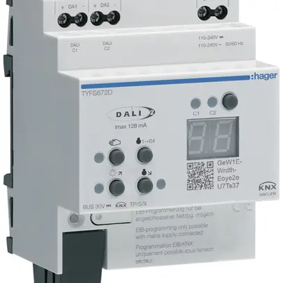 Gateway KNX/DALI AMD Hager TYFS672D, 2-canaux 2×64 participants, Tunable White 
