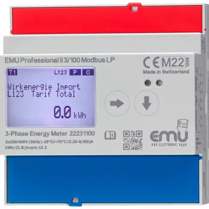 Compteur d'énergie AMD EMU Professional II 3×100A direct MID/LP S0 Modbus RTU 