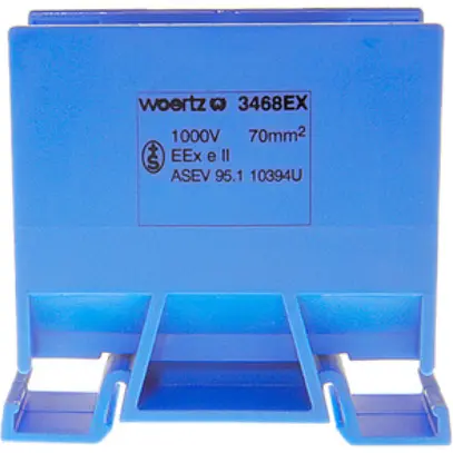Morsetto di derivazione Woertz Ex 35…70mm² 192A 800V vite 2×1 guida DIN 35mm bl 