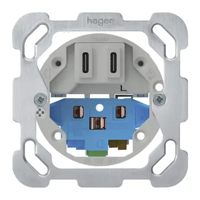 Presa di carica USB INC Hager C-C 20W+T13/23 5V 77×77mm alluminio 