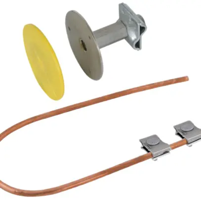 Erdungsfestpunkt DEHN/elvatec M10 mit MV-Klemme, 1×Cu-Draht, 2×Parallelverbinder 
