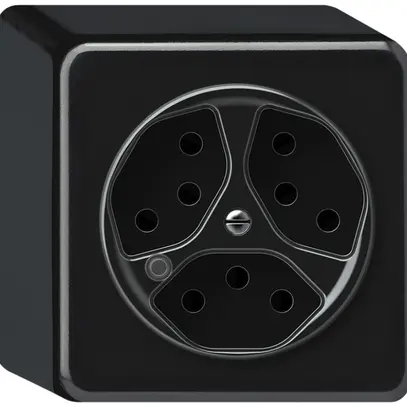 Presa AP origin 3×tipo 13 lum.verde 10A 230V 88×88×54mm nero 