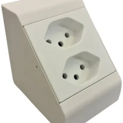 Prise AP 2×type 13 JANUS 10A 250V avec câble 1.3m en matière synthétique blanc 