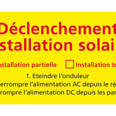 Kleber gelb «Ausschaltung Solaranlage» französisch 