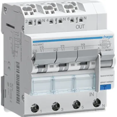 Disgiuntore differenziale Hager RCBO QC 3P+N 400V car.C 16A 0.03A tipo A 6kA 4UM 