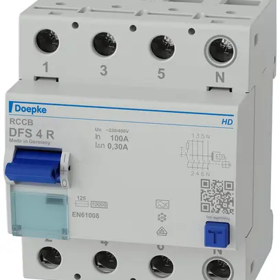 Fehlerstromschutzschalter Doepke 100A 300mA 3L+N Typ A, sensitiv, N rechts 