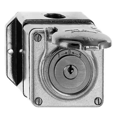 AP-Schwenktaster nass 1->0<-2 Aluminium natur mit Sicherheitsschloss 