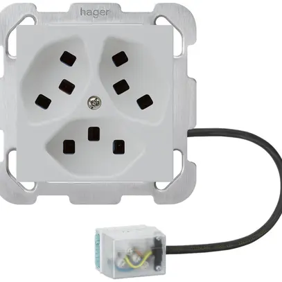 Presa INS Hager kallysto, 3×T23, con adattatore Power L2, K, grigio chiaro 