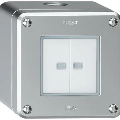 Contatto pulsante AP robusto IP55 2×1P alluminio 2×illuminato 
