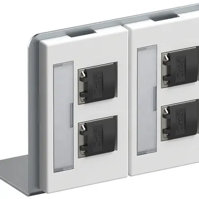 Support équerre Hager avec 2×FLF et 4×RJ45 Cat.6 blindé blanc 