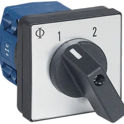 Interruttore rotativo INS K&N, 20A/690V 3/1L, manopola ne, 48×48mm, Ø6mm, "1-2" 