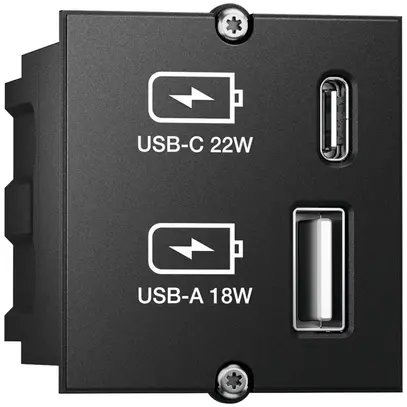 Presa di carica USB INS BACHMANN 1×USB-A 18W 1×USB-C PD 22W 100…250V 5V IP20 