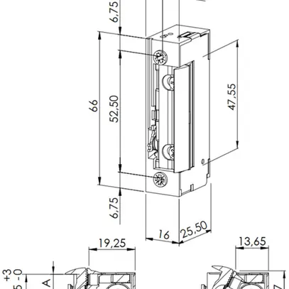 Ouvre-porte BSW B3010--K, 10…24VUC, hors-tension fermé, clenche à rayon 