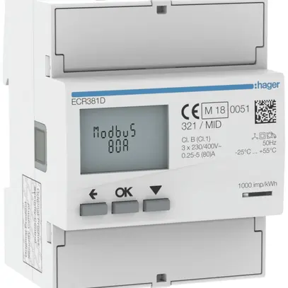 Contatore energia AMD HA ECR381D 3P diretto 80A Modbus MID import+export 2T+8T 
