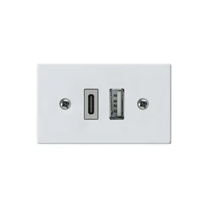 Presa di carica USB INS Hager FLF 18W PD 1×tipo A 1×tipo C bianco 