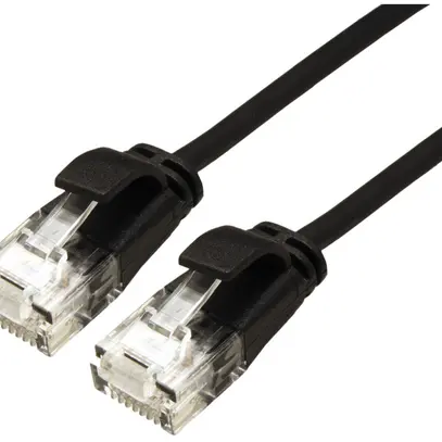Patchkabel RJ45 ROLINE Slim, Kat.6A U/UTP, rund, schwarz, 0.5m 
