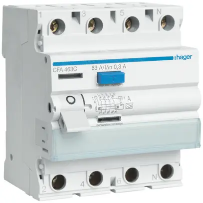 Interruttore differenziale Hager RCCB (RCD) 4P 400V 0.3A tipo A 63A 4UM 