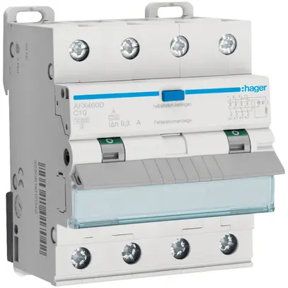 Disgiuntore differenziale Hager RCBO 4P 400V C 10A 0.3A 4UM tipo A 10kA 