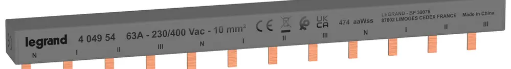 Pettine di raccordo HX³standard 4P 3Ph perno 10mm² 63A 213mm grigio 