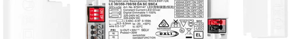 Alimentation LED Tridonic LC 5…30W 59V 350…700mA DALI 127×34×30mm 