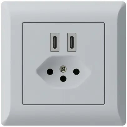 Presa di carica USB INC Hager kallysto.line C-C 20W+T13 5V 92×92mm grigio 