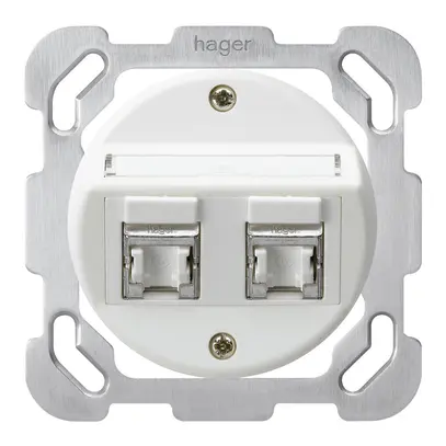 Inserto presa INC basico B cat.6 2×RJ45/s placca fissaggio uscita obliqua bianco 