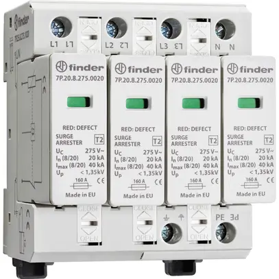 Parasovratensione FINDER 7P.25 SPD forma della rete DC TN-S 4L 230V 160A 4UM 