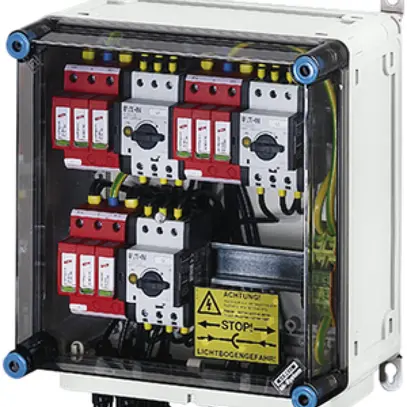 Scatola PV ENYSUN Mi PV 2233 con spina MC4 3×prot.sovratensione+interrutore rete 