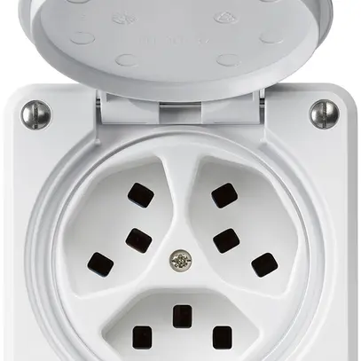 Presa Hager robusto, 3×T23, con coperchio A, bianco 
