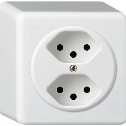 Prise AP basico 2×type 13 blanc h=54mm 