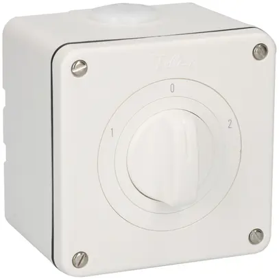 Commutatore AP NEVO, 20A, 2P, 87×87mm, 2×60°, 1-0-2, bianco 