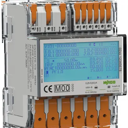 Contatore per consumo energetico WAGO diretto 3×230/400V MID Modbus M-Bus 4PU 