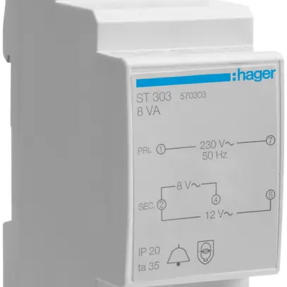 Piccolo trasformatore AMD Hager 8W 8V 12V 0.67A 2UM 