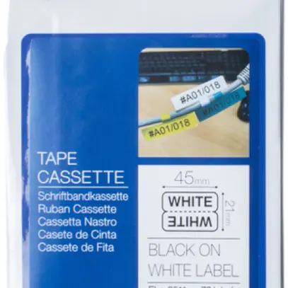 Cassette ruban Brother FLE-2511 45×21mm×72 pièces blanc/noir 