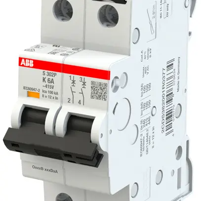 Disgiuntore ABB MCB S300P 2P 415V tipo K 6A Icn 25kA Icu 100kA 2UM 