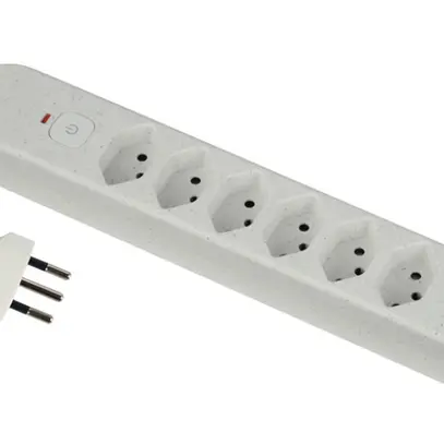 Presa multipla Re:Life 10A con interruttore ACC/CHIUS 6×T13 3×USB 1.8m bianco 