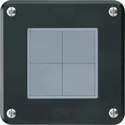 Poussoir KNX Hager BA robusto A quadruple 86×86mm noir 