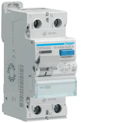 Interrupteur différentiel Hager RCCB (RCD) 2P 400V 0.03A type F 40A 10kA 2UM 