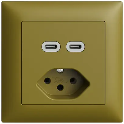 Prise ENC USB 2×type C + type 13 Feller EDIZIOdue FMI 230V 3000mA olive 