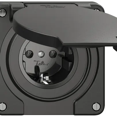 Prise Feller IP21 Schuko 16A 230V 87×87mm noir 