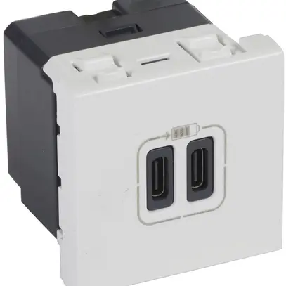 Presa di carica USB INS MOS 2×tipo-C, 3A 5V=15W, 2 moduli, bianco 