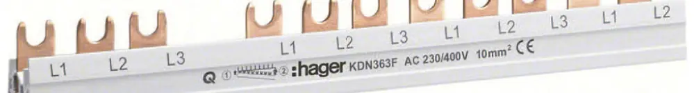 Pettine di raccordo Hager KDN 3P 3Ph forca 10mm² 63A L1L2L3-L1L2L3L1L2L3L1L2 bi 