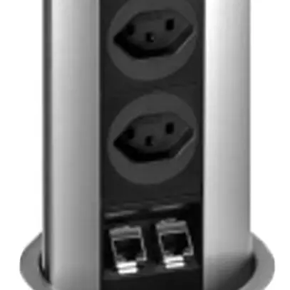 Presa summ.2×T13+2×RJ45+interr Liftup 12m coperchio bilico acciaio pregiato+LED 