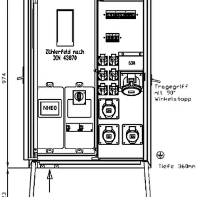 Armadio distributore collegamento Demelectric 63A 44kVA NH00 IP44 rosso 